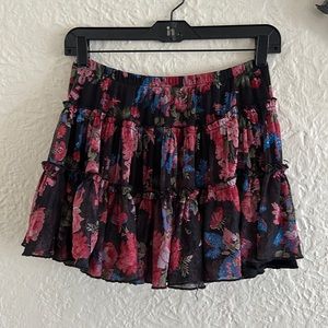 Rachael & Chloe Black Pink Red Blue Tiered Floral Mini Skirt Full Mesh Medium